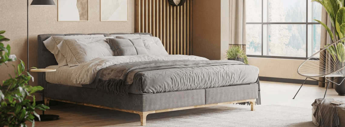 Slaapkamer waar een boxspring in staat