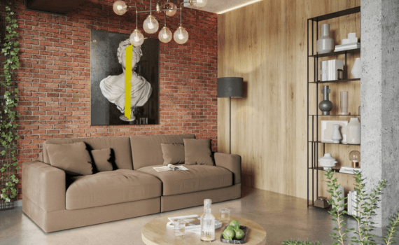 Bruine bank in de woonkamer