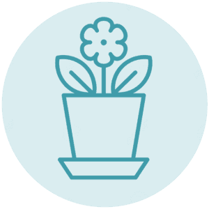 Cirkel met getekende bloempot met bloem erin