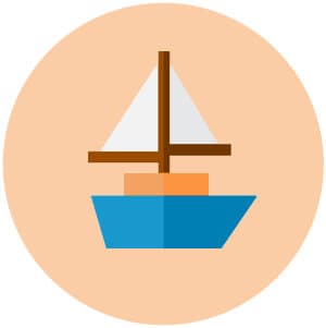 Oranje cirkel met getekende boot erin