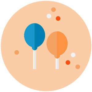 Oranje cirkel met getekende ballonnen erin