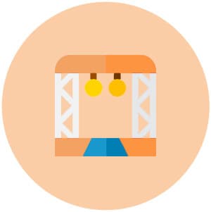 Oranje cirkel met getekend podium erin