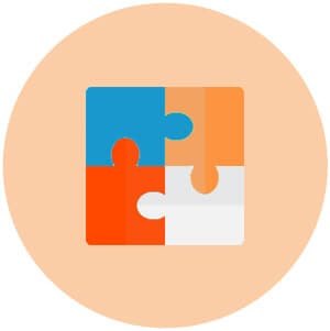 Oranje cirkel met getekende puzzelstukjes erin