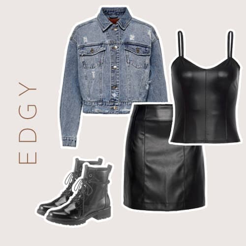 Alle onderdelen voor een stoere/edgy outfit met een spijkerjasje
