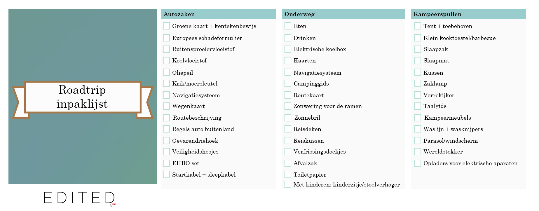 Infographic inplaklijst roadtrip