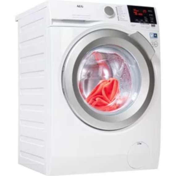 Een wasmachine met was erin