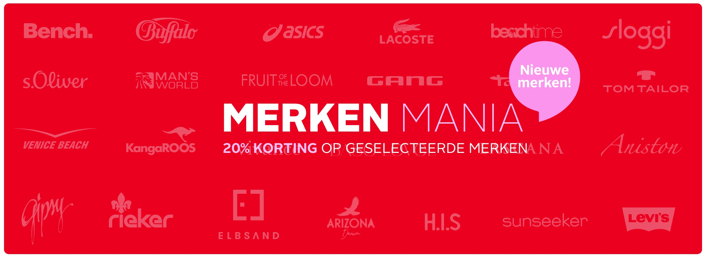 20% korting op diverse topmerken