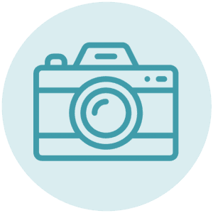 Cirkel met getekende camera erin