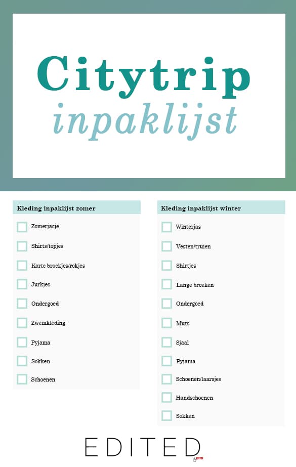 Infographic inpaklijst citytrip