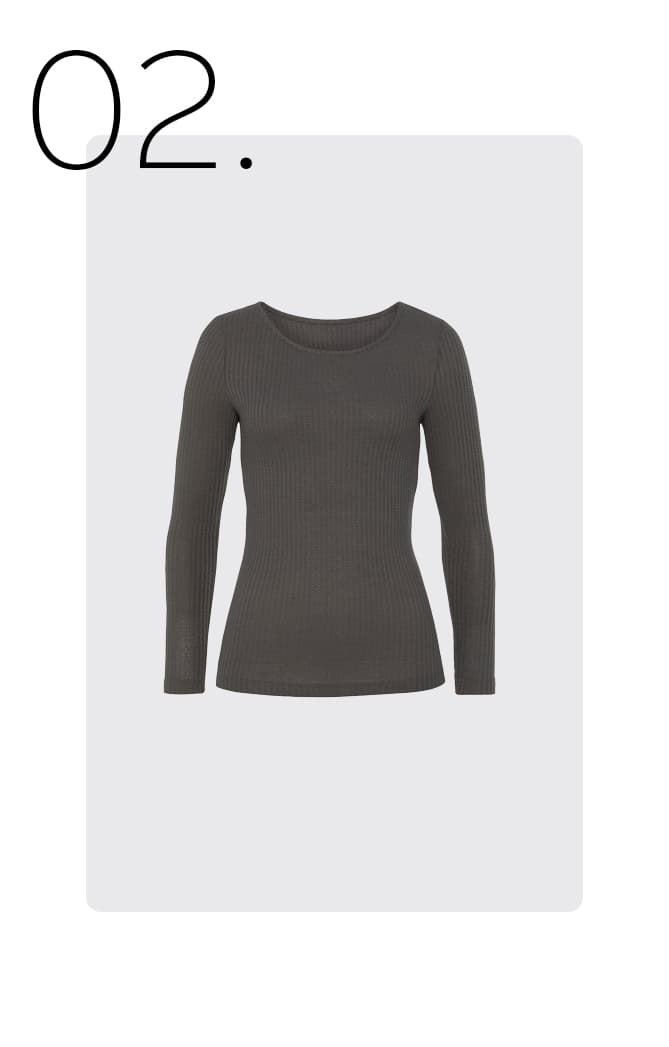 Donkergrijs rib shirt met lange mouwen