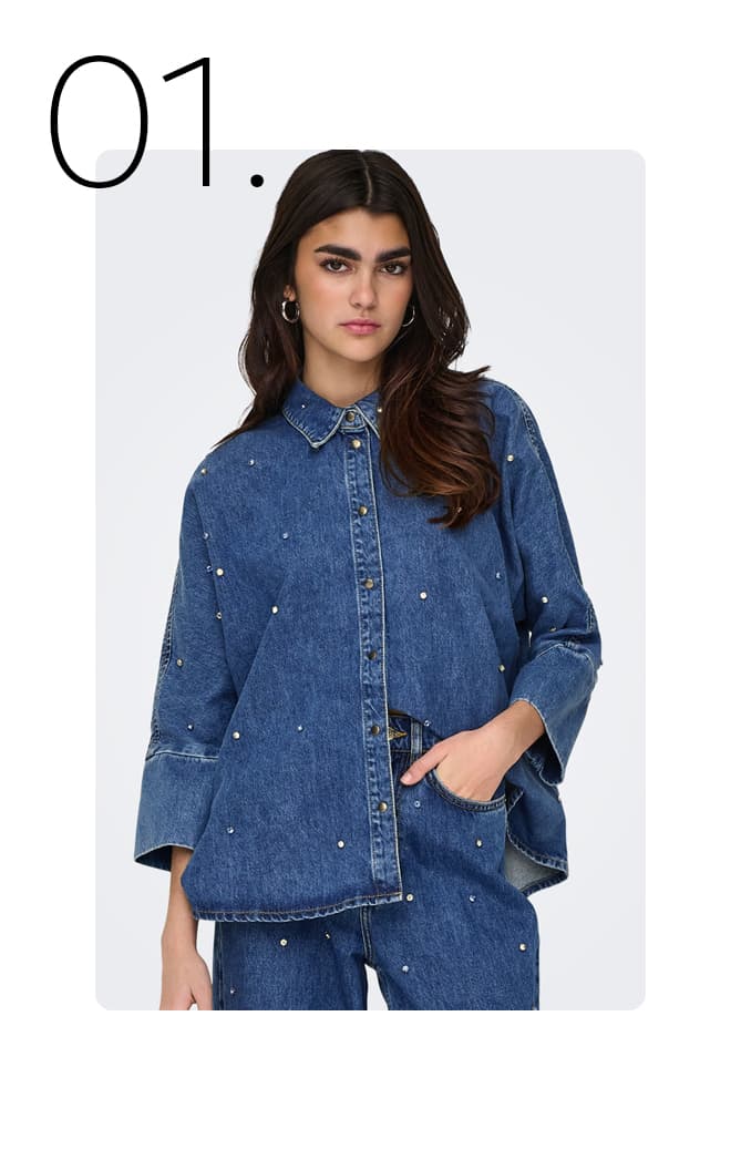 Jeans blouse met studs
