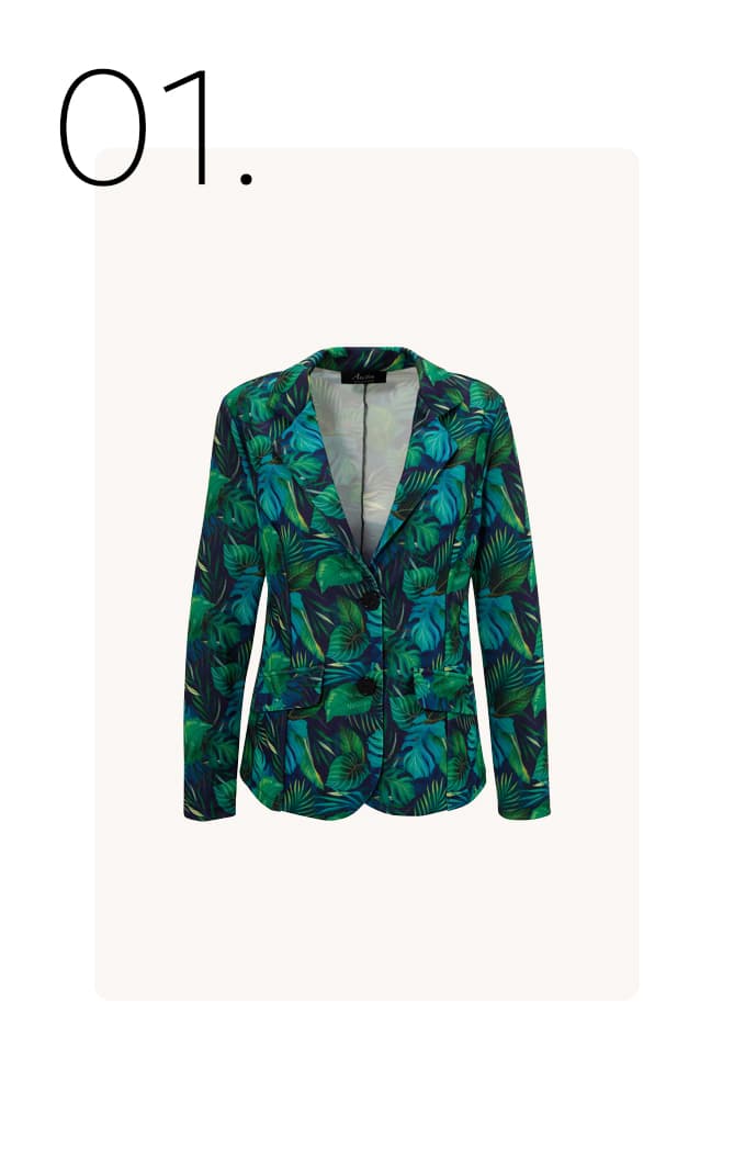 Blazer met groene blaadjes print