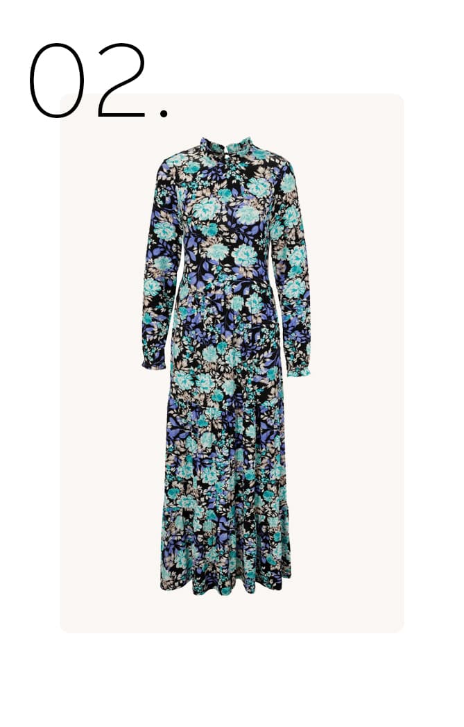 Maxi-jurk met rozenprint en ruches