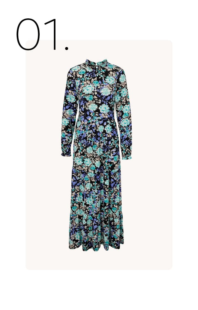 Maxi-jurk met rozenprint en ruches