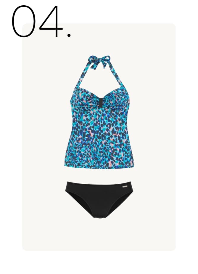 04. Blauw en zwart tankini met halternek en zwarte bikinibroek