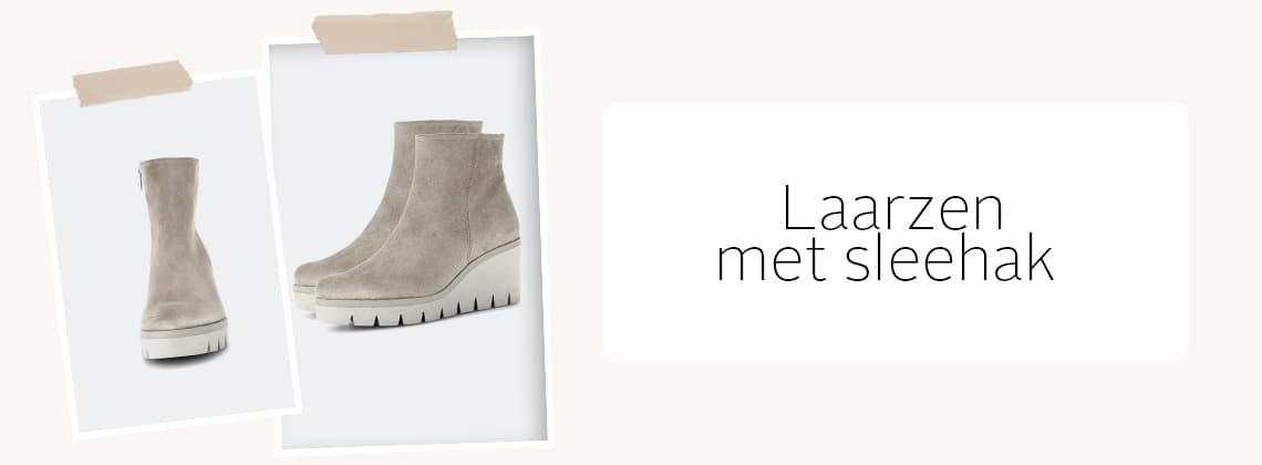 Laarzen met sleehak – Grijze enkelboots met sleehak en profielzool, zijaanzicht en voorkant